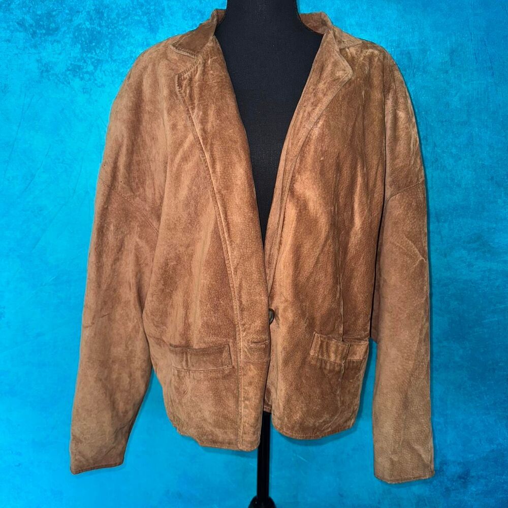 90s vintage brown genuine suede leather blazer jacket L